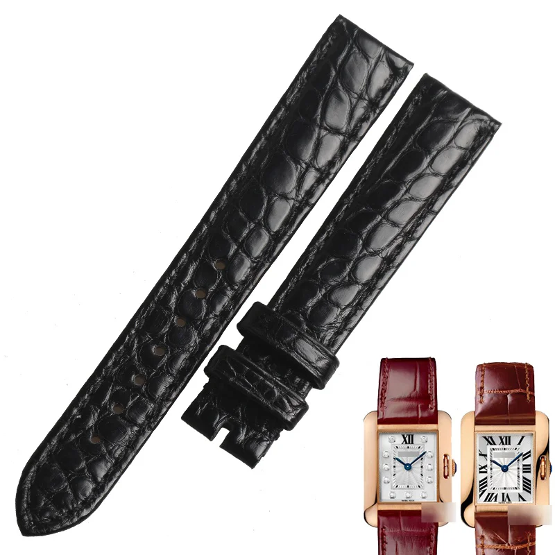 Wentula Watchband Per Cartier Tank W5310027 Pelle Di Alligatore/Coccodrillo Grano Donna 15Mm