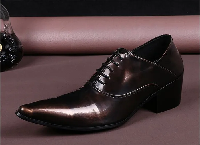 Мужская обувь с острым носком в европейском и американском стиле; кожаные мужские туфли на шнуровке в британском стиле; Бронзовые Туфли на высоком каблуке - Цвет: as pic
