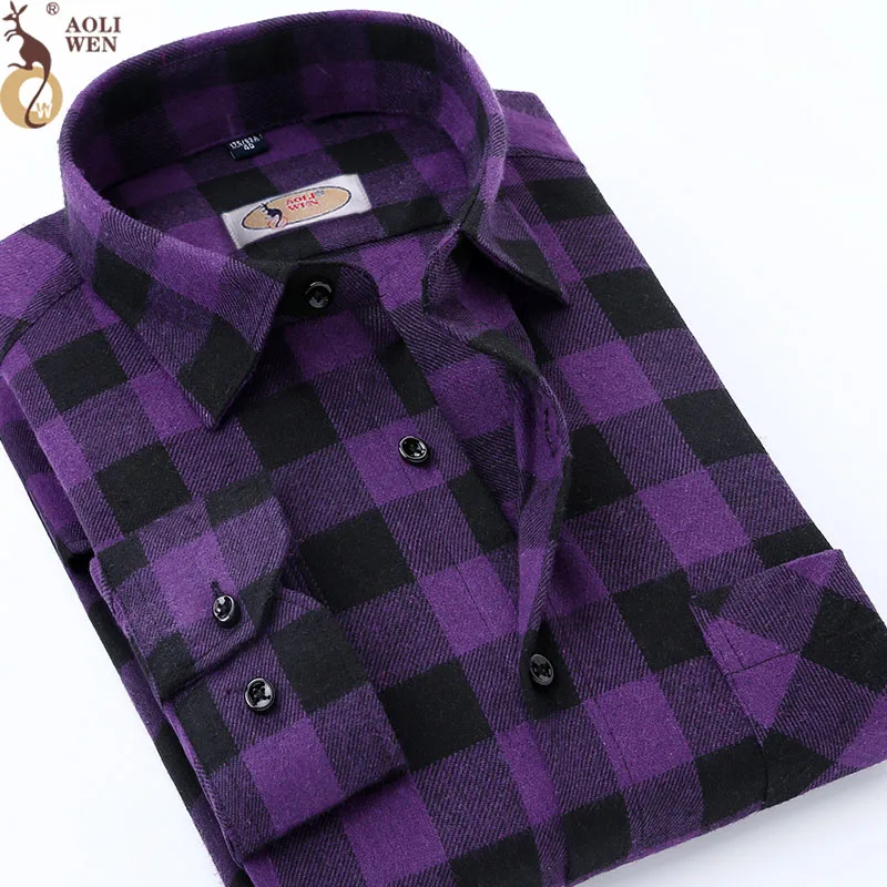 Camisa morada estampada a cuadros para hombre, camisa informal de manga larga, ajustada, de algodón, cómoda, de alta calidad, para y otoño - AliExpress