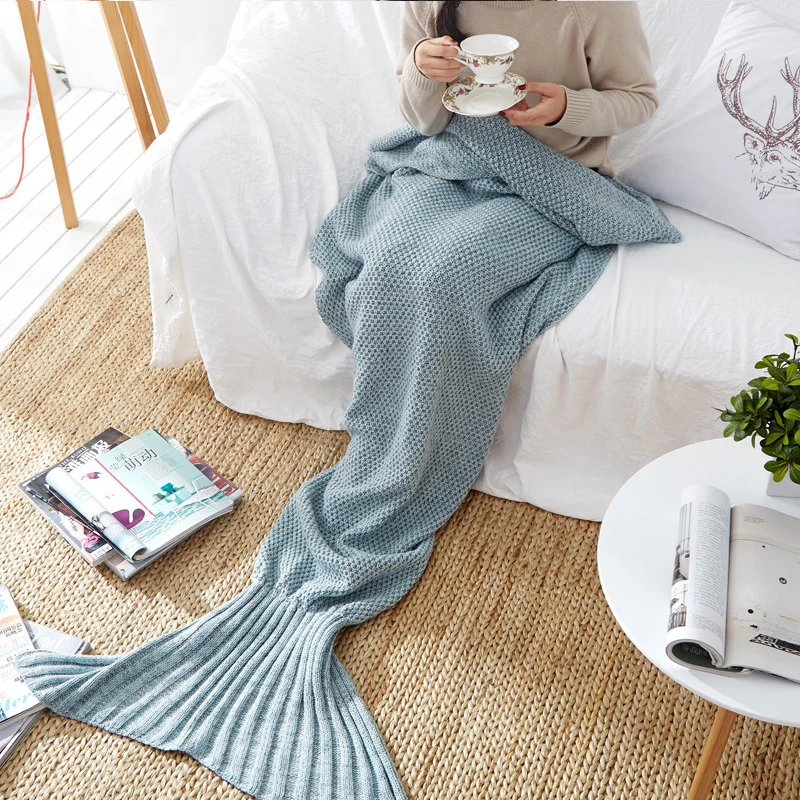 Трикотажное одеяло «хвост русалки», вязаное крючком одеяло «Русалочка» для детей и взрослых, очень мягкое спальное одеяло для кровати, 1 шт./лот
