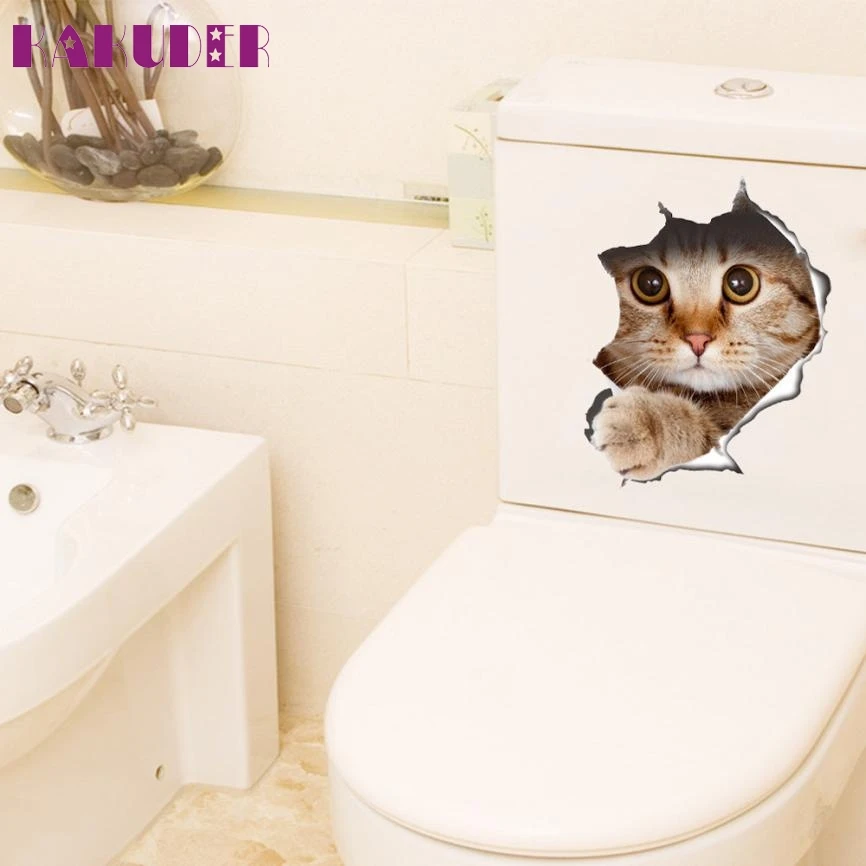 

New 3D Cat Toilet Seat Wall Sticker Art Removable Bathroom toilet sticker Decals Decor Waterproof 21X29cm feb16