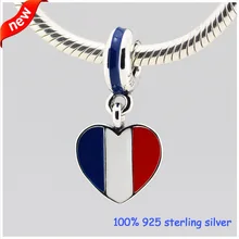 Франция сердце флаг Серебряный талисманы Летний стиль серебряные бусины 925 пробы DIY ювелирные изделия оптом 09235