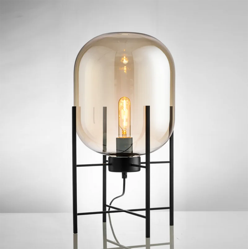 

American style smoke grey glass desk lamp iron art individual character sitting room bedroom