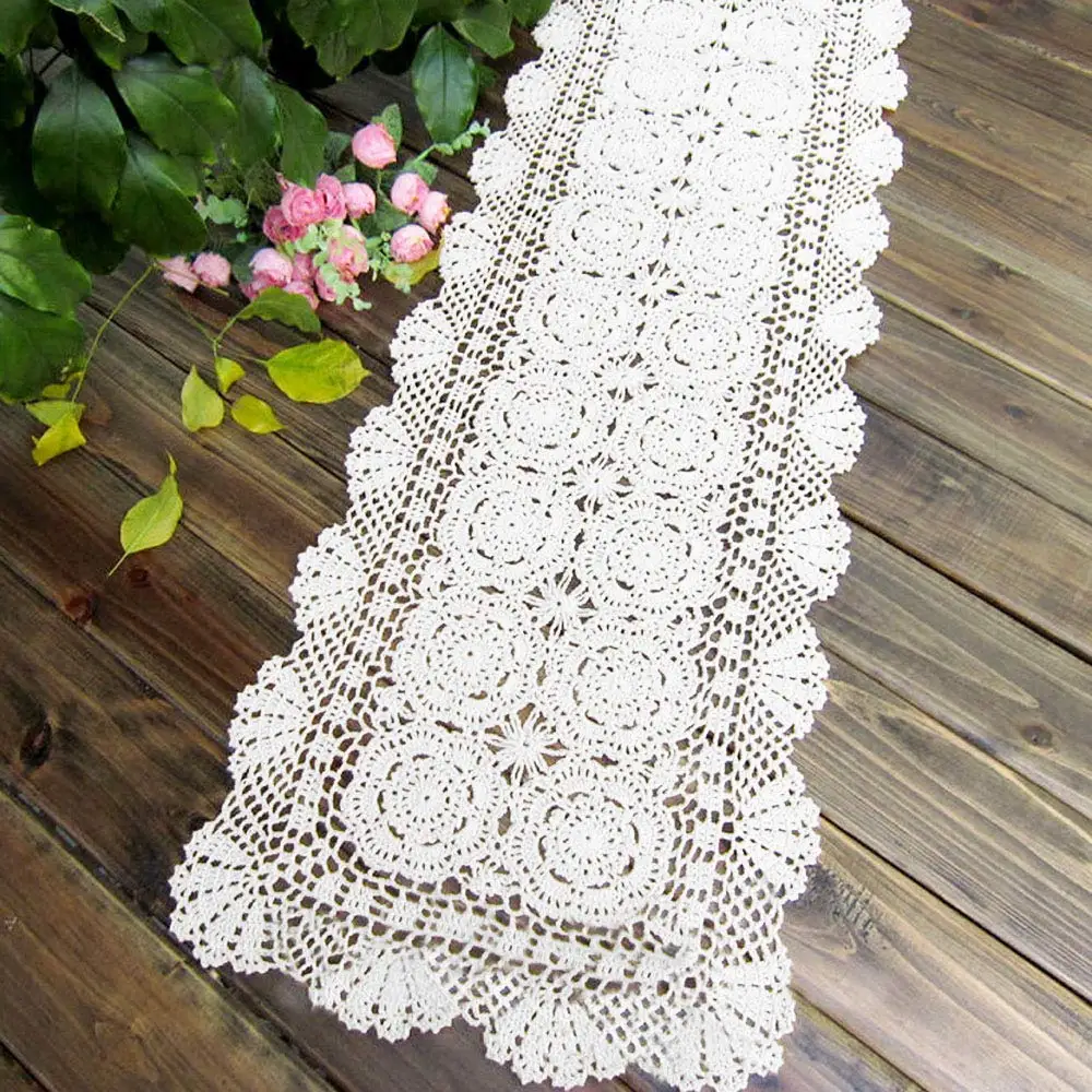 Cotton Handmade Crochet Lace Table Runner White/Beige Rectangle Coffee Decor For Wedding Party Kitchen Dresser Home | Дом и сад