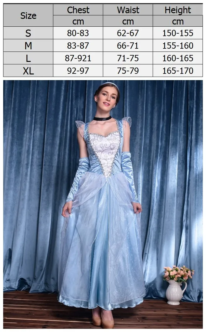 Взрослый женский сексуальный синий костюм вечерние принцессы на Хэллоуин нарядный костюм Золушки косплей платье с перчатками - Цвет: Cinderella Costume