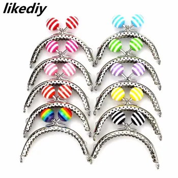

20 pcs/lot 8.5 cm stripe lollipop bead metal purse Frame bright and clean semicircle Silver Metal-opening Bags Kiss Clasp