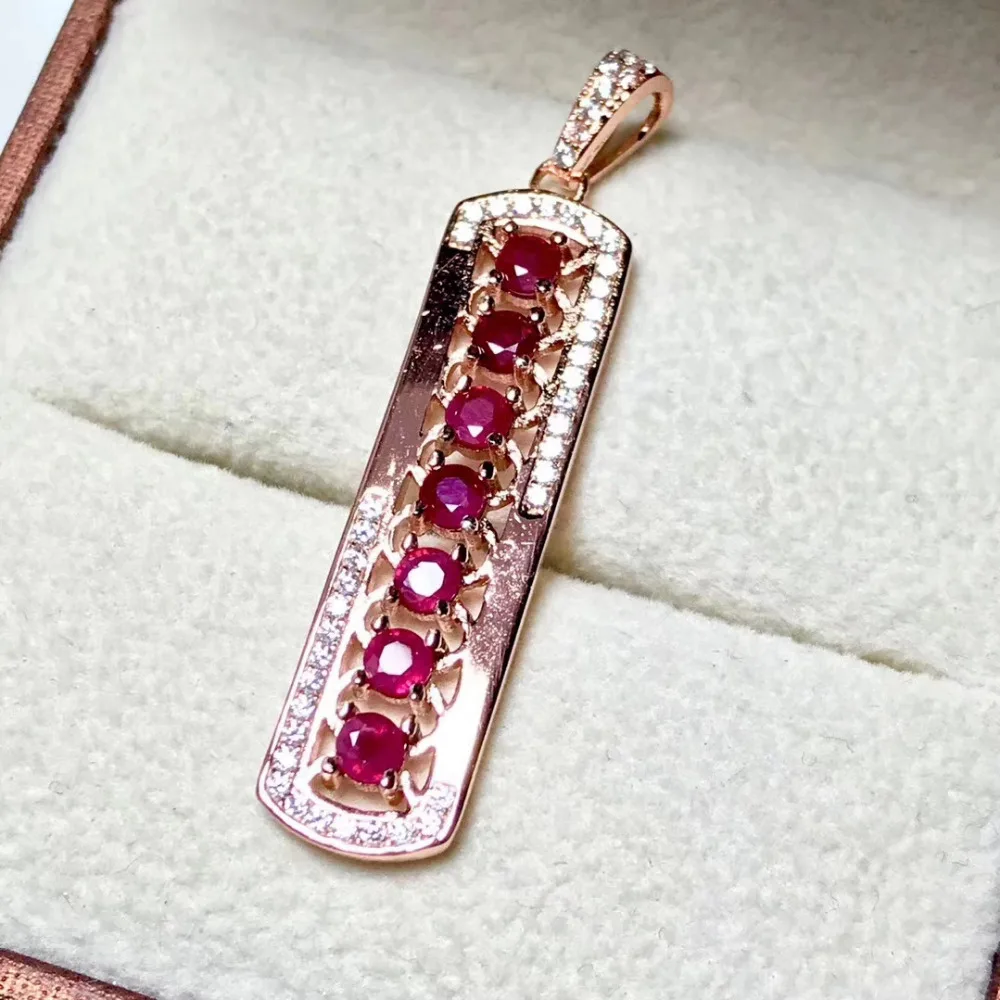 Élégant carré bande naturelle rouge rubis gemme pendentif collier S925 argent naturel pierre gemme