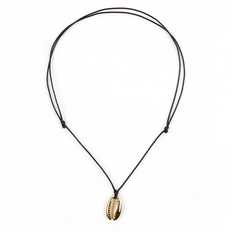 

Simple Handmade Rope Chain Shell Necklace Women Fashion Gold Color Shell Pendant Clavicle Choker Necklace Jewelry