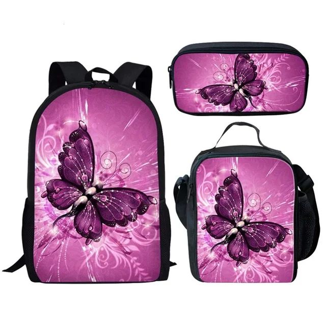 

3PCS/Set Kids School Bag Set Butterfly School Backpack for Girls Schoolbag Backpack Student Shoulder Bag custom Mochilas