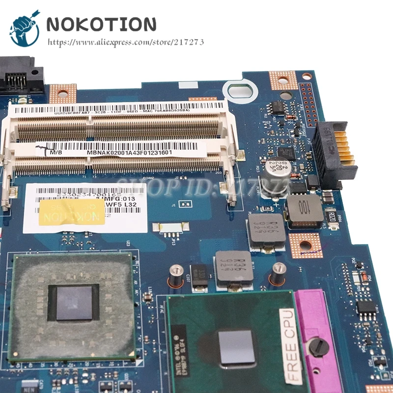 NOKOTION материнская плата для ноутбука acer aspire 5332 5732z основная плата MBPPB02001 NAWF3 LA-4854P GL40 DDR3 Бесплатный процессор