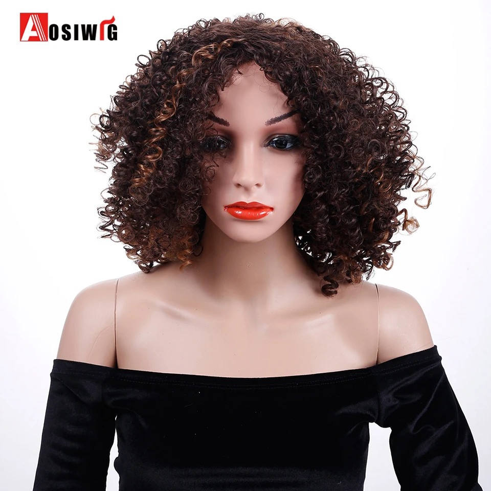 Multi color Short Afro Kinky Curly Wig Heat Resistant Costume Halloween