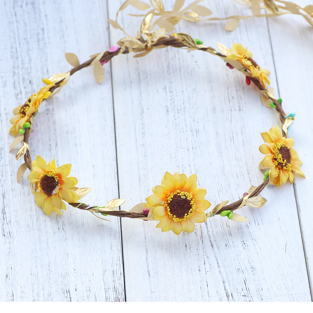 Corona flores de girasol cabezas de flores artificiales corona accesorios para el cabello de boda florales niñas flores silvestres|flower crown|floral crowncrown for girls AliExpress