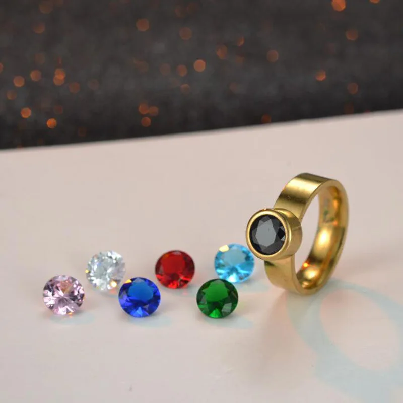 Модные 7 из цветного циркона, хрусталя камень DIY Сменные кольца золото-Цвет 316L Нержавеющая сталь кольца для Для женщин