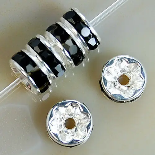 100 шт 8x4 мм посеребренные серьги с кристаллами Стразы рондели разделительные бусины 11ColorsFor изготовления ювелирных изделий ремесла Сделай Сам - Цвет: black