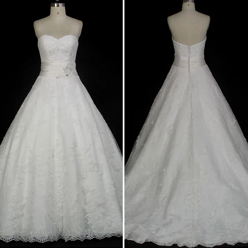 

New Arrival 2018 Custom Made Wedding Dress Sweetheart Neck Sleeveless Lace Appliques Off Shoulder
