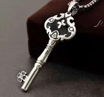 

Large Key with Cross Men's Stainless Steel Biker Rock Pendant Necklace Chain K08
