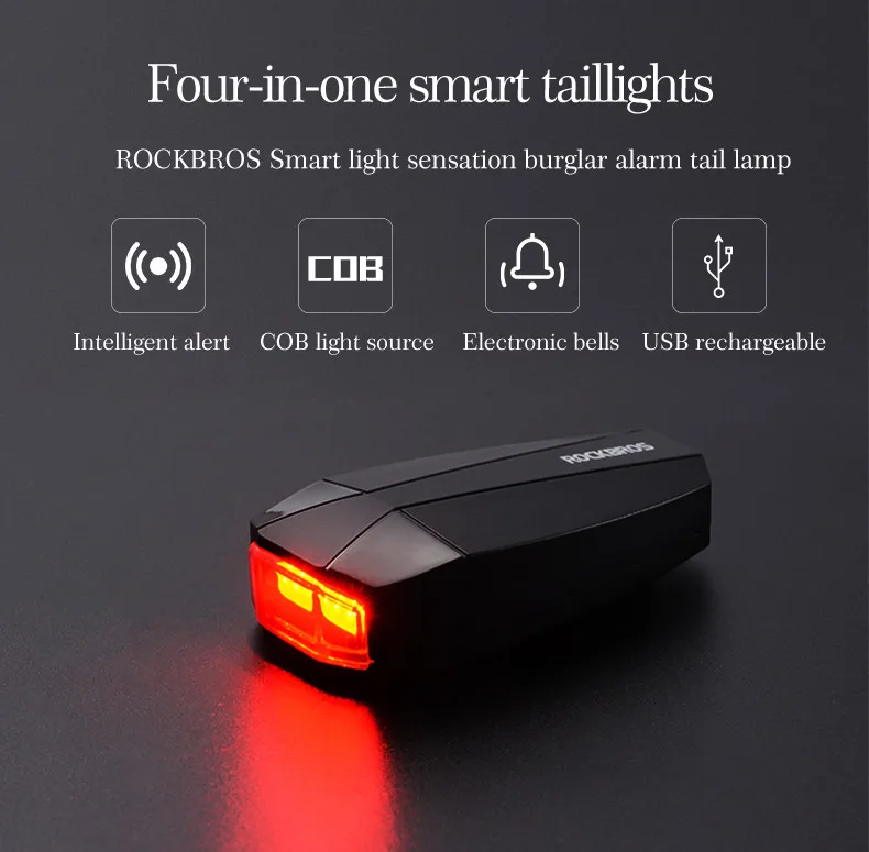 Perfect ROCKBROS Cycling Waterproof Anti Theft Bike Bicycle Smart Taillight Lamp Alarm Remote Control Safe Flashlight Bike Accessories 1