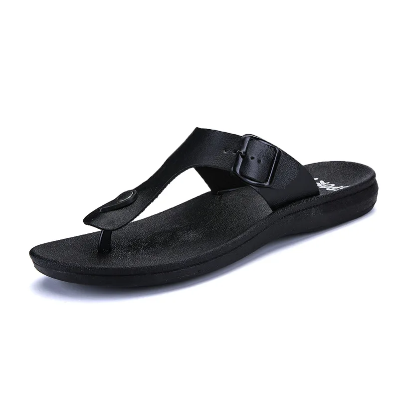 Summer Men s Flip-flops Pu Leather England Mens Slippers Leather Clips Non-slip Flat with Men Flat Beach Slippers
