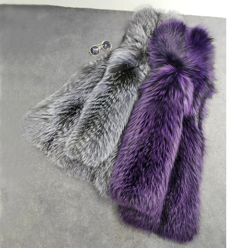 FURSARCAR Fashion Luxury Real Fur Coat Silver Fox Fur Coats Genuine Leather Women Overcoat Winter Thick Warm 70cm Long Clothing Coats