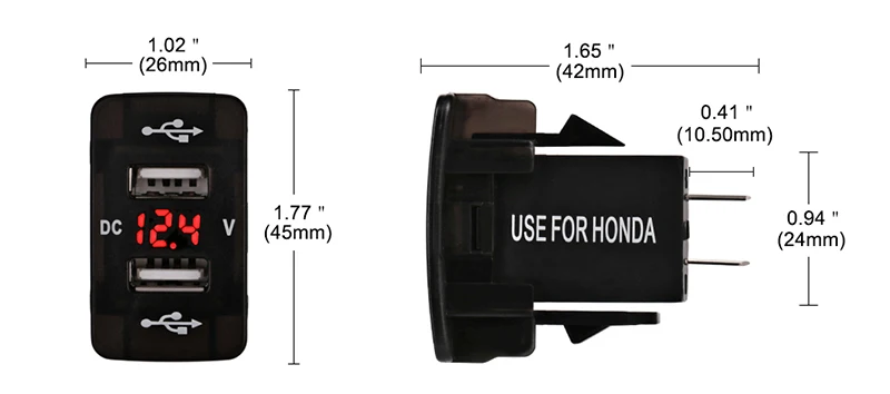12 V-24 V Dual USB Автомобильное зарядное устройство мини-автомобиль Зарядное устройство с вольтметр светодиодный Дисплей п 2 Порты и разъёмы зарядных порта USB для автомобиля Зарядное устройство для Honda