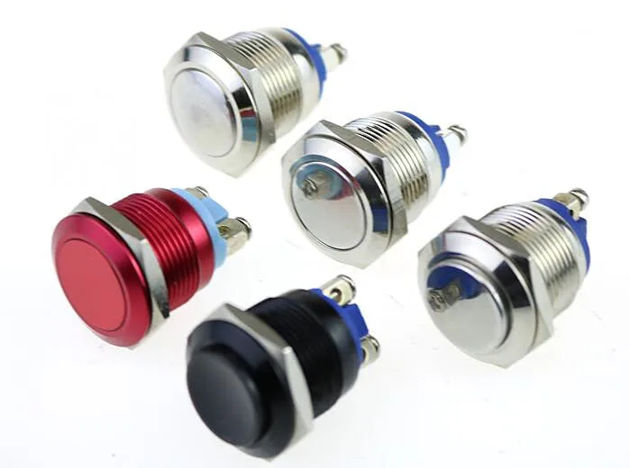 

19mm Metal Oxidized Push Button Switch High Round 1NO Reset Press Button Screw Terminal Momentary Red Black