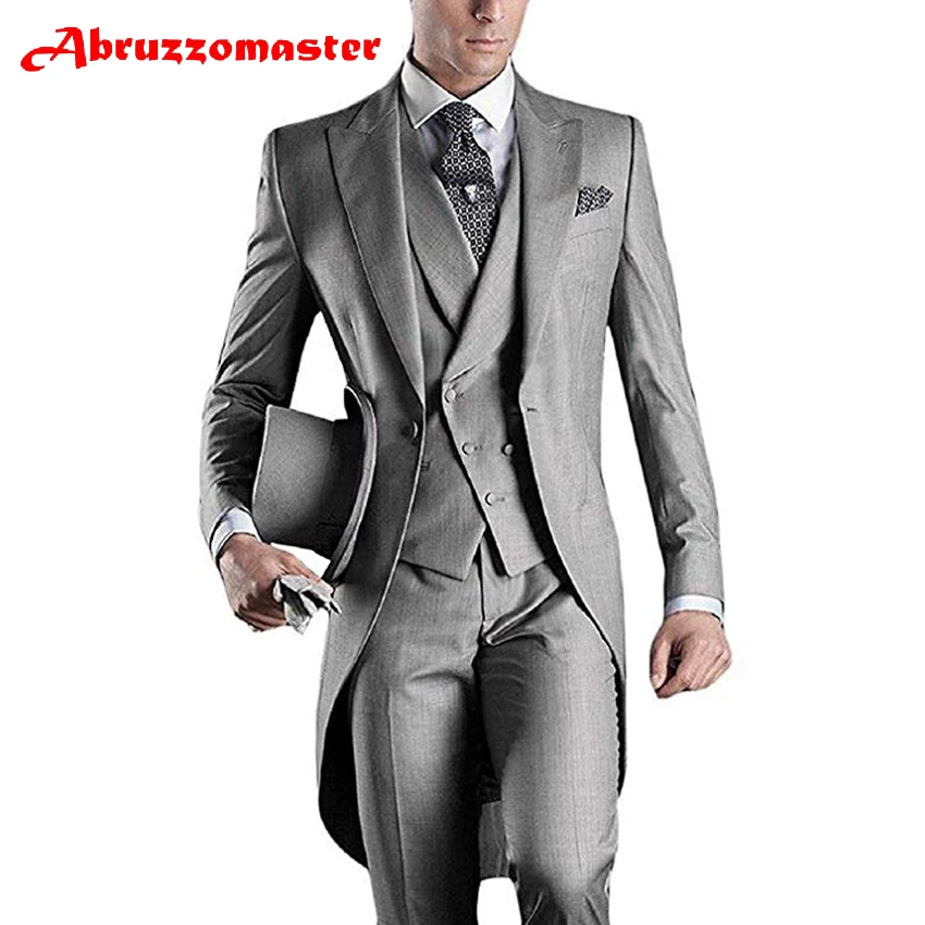 

Abruzzomaster Grey Morning Suits Men's Handsome 3 Pieces Tailcoat Suit Set Business Suit for Men Formal Wedding Suits