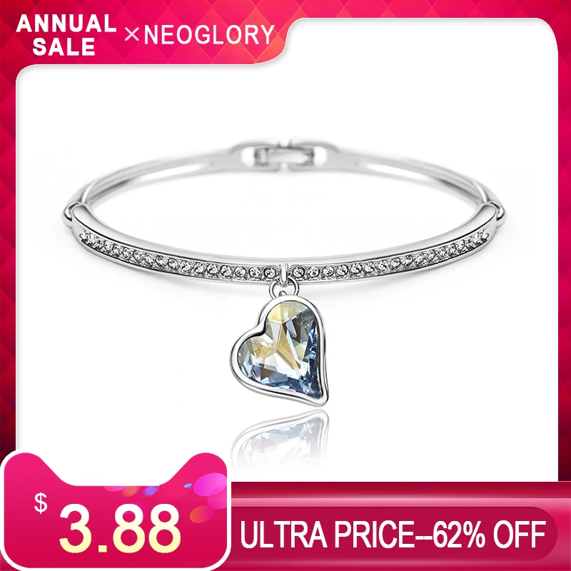 Neoglory Austria Crystal & Rhinestone Charm Bangle Alloy Plated Romantic Heart Design Glaring Style Bracelet For Classic Neoglory Austria Crystal & Rhinestone Charm Bangle Alloy Plated Romantic Heart Design Glaring Style Bracelet For Classic