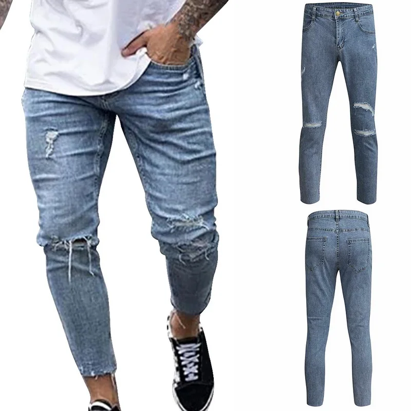 SFIT, мужские джинсы, рваные, байкерские, с дырками, деним, заплатка, Харлан, прямые, панк-рок, облегающие, классические, хип-хоп, синие джинсы, Мужские штаны, уличная одежда