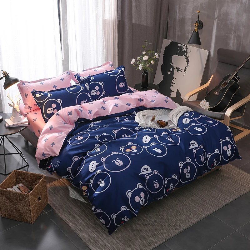 

Blue Bear Pattern Bedding Set 3/4pcs Family Set Include Bed Sheet Duvet Cover Pillowcase Boy Room Decoration Bedspread Soft