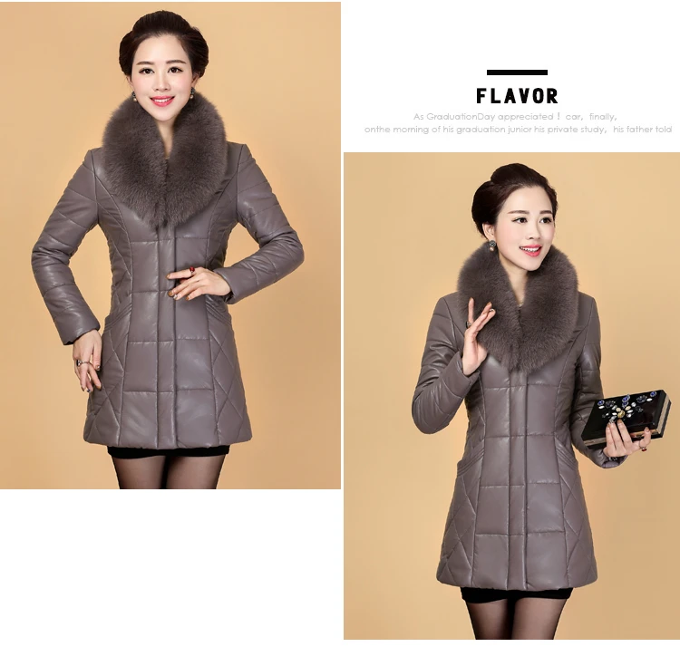Women Elegant Winter Leather Jacket Long Thick Coat Fur Collar Jackets 2018 Fashion New Women Winter Warm Coat CH746 (4)