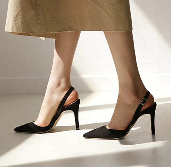 LIHUAMAO женские туфли на высоком остром каблуке босоножки на высоком каблуке летние с задним ремешком модные женские туфли-лодочки на шпильке с острым носком женские босоножки Обувь Туфли-лодочки на высоком каблуке 8-см высотой - Цвет: Черный