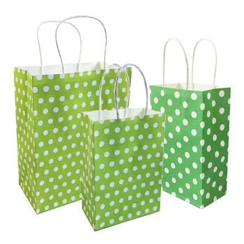

10 Pcs/lot Festival Dot Gift Bag Shopping Bags DIY Multifunction Recyclable Green Paper Bag With Handles 3 Size Optional