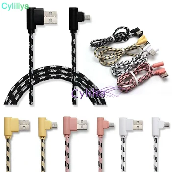 

200pcs 90 Degree Double Elbow Charger Sync Data Cable Nylon Braided Android Micro USB Cble Type C USB C Charging Cables