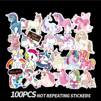 

Aliauto 100pcs/pack Fashion Label Art Car Board Cute Unicorn Graffiti Sticker Waterproof Not Repeat Random Decal Accessories