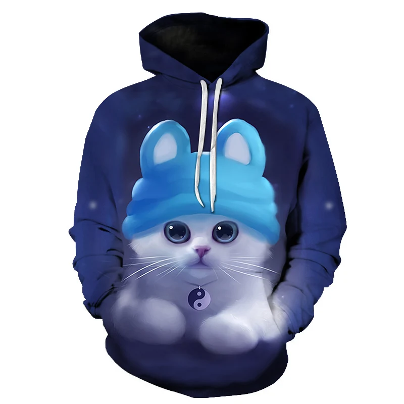 

2018 winter new fashion color matching woman hoodie cute kitten 3d pattern pullover women's sportswear Larger Asian sizes