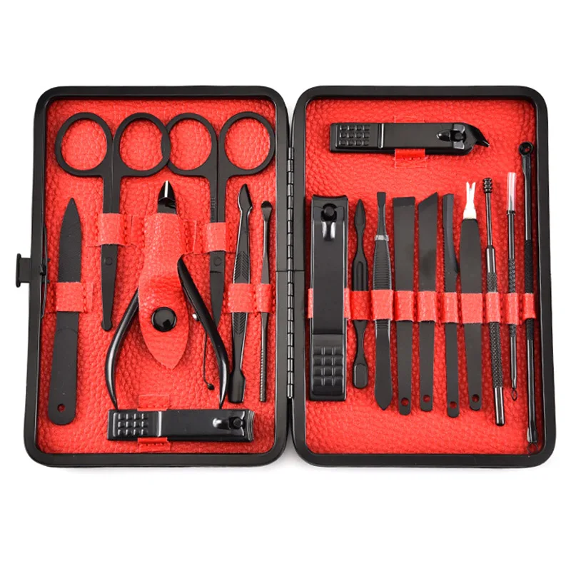 

18Pcs With Black PU Leather Nail Clippers Set with Storage Case Stainless Steel Manicure Pedicure Grooming Tools Kit 789