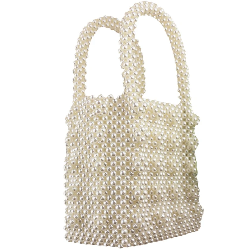 

Handmade Pearl Lady Tote Luxury Handbags Small Box Evening Bag Fashion Vintage Female Top-Handle Purse Chic Ins