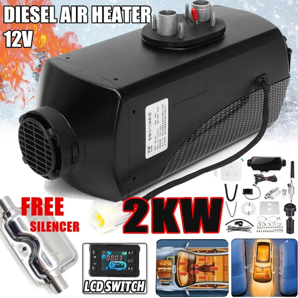 

2KW 12V Air diesel Car Heater Air Parking Heater + LED Switch + Silencer Single hole heater rotary switch with muffler