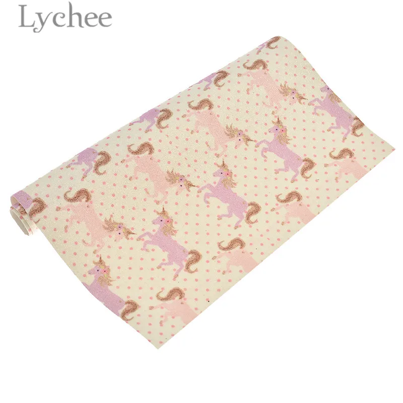 Lychee Life 21x29 см A4 Единорог блеск PU Ткань Высокое качество Синтетическая Кожа DIY материал для сумки ремни одежды - Цвет: 6