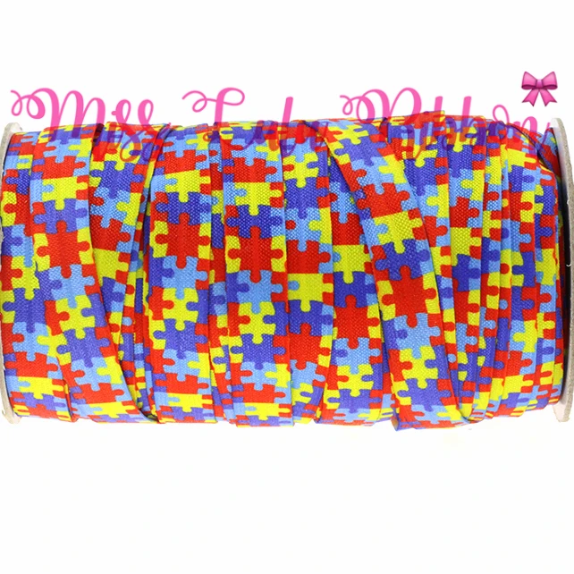 

Colored Jigsaw Patterns Printed Fold Over Elastic Ribbon DIY Party Decoration Handmade hair bands 5/8"16mm MD160505-22-4022
