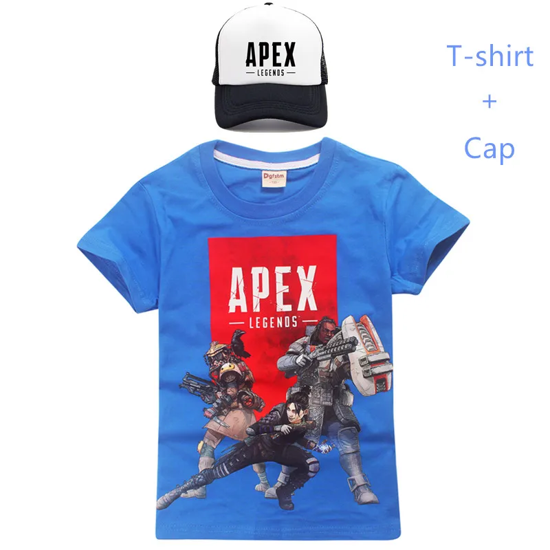 Коллекция года, красный топ, короткая футболка с героями игры Apex Legends детская повседневная одежда футболка из хлопка для мальчиков и подростков одежда для маленьких девочек+ Кепка