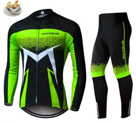 Phtxolue Pro зимний термальный флисовый велосипедный джерси набор майо Ropa Ciclismo MTB велосипедная одежда с длинным рукавом велосипедная одежда - Цвет: Jerseys and Pant