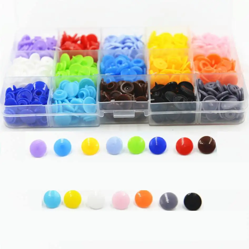 

150Set/600pcs 15 colors DIY Clothes T5 12mm Plastic Fasteners Snap Resin Press Stud Cloth with Box DIY Clothing Accessories