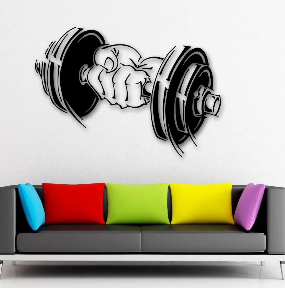 Vinyl Decal Dumbbell Muscled Sport Gym Arm Fitness Wall Stickers in