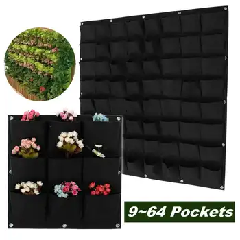 

Black Garden Grow Bag Pockets Vertical Planter Wall-Mounted Flower Hanging Felt Planting Bag Indoor Outdoor Gardening Pot Tools