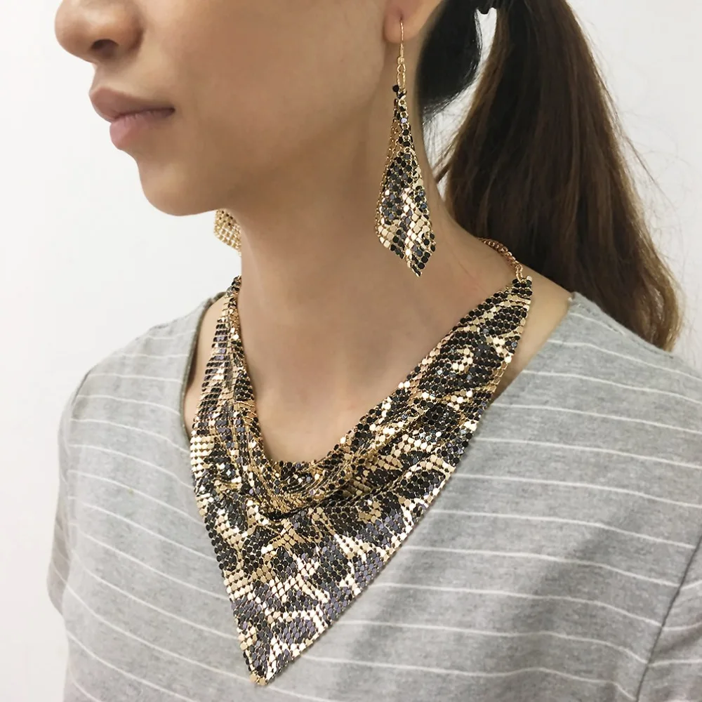 MANILAI Indian Jewelry Set Chic Style Shining Metal Slice Bib Choker Necklaces Earrings Party Wedding Fashion Jewelry Sets 2018