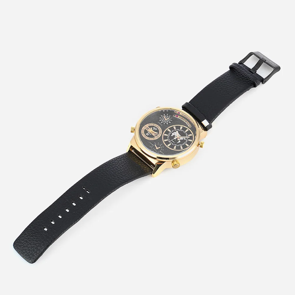 cool big golden case watch for men dual time zones military mens wrist watches quartz sports watches free shipping dz (1)