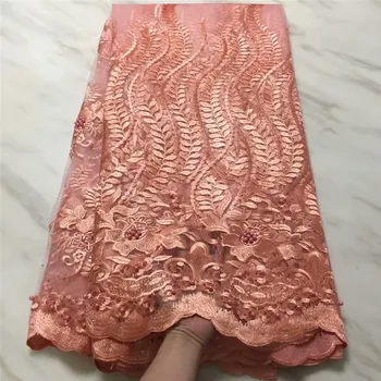 

African Lace Fabric Embroidered Beaded Nigerian Lace Fabric Bridal High Quality French Tulle Lace Fabric For Wedding Party 5yards free shipping