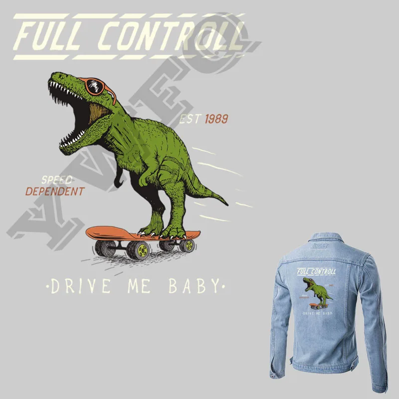 

Cool Skateboard Dinosaurs Heat Transfers Washable Appliques Badge Quality DIY Apparel Accessory Ironing Sticker Animal Patches