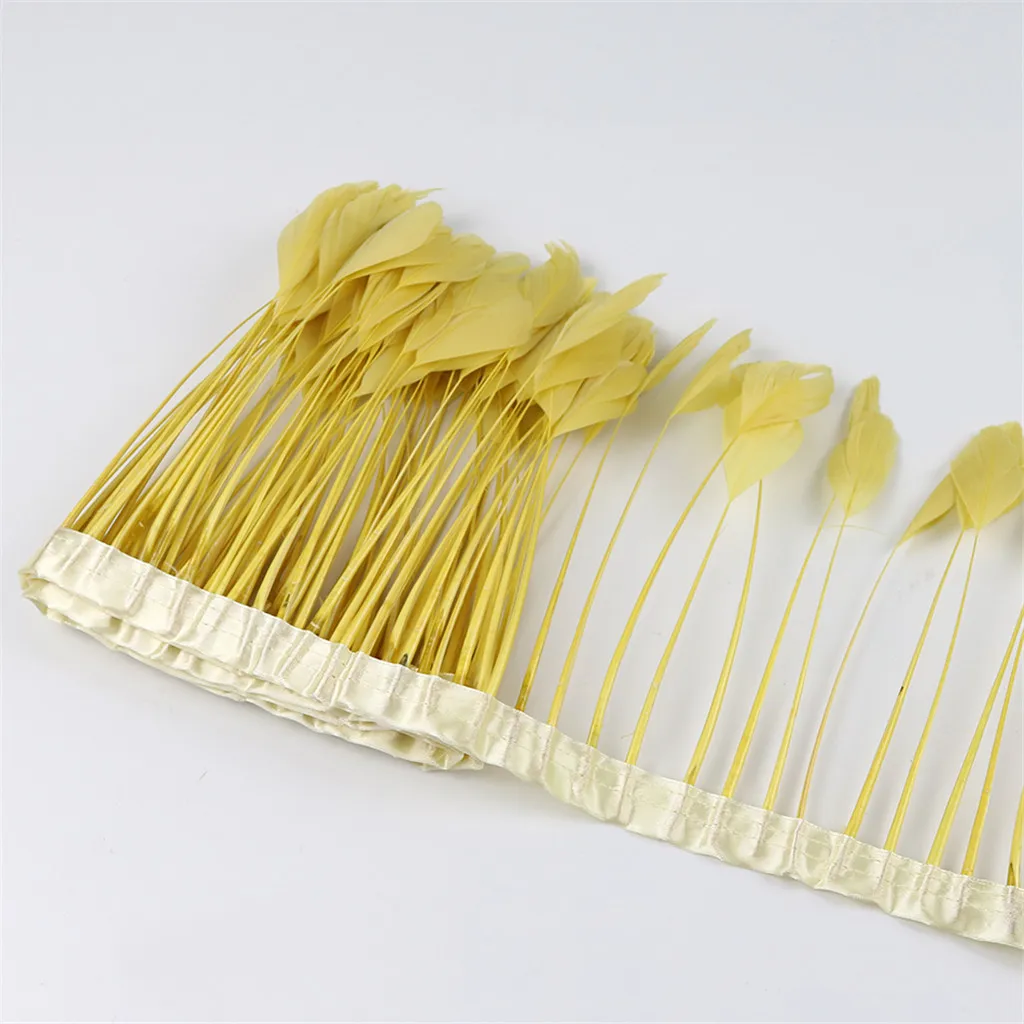 fityle 2m Handmade Accessory 15 - 20cm Natural Marabou Hackle Feather Fringe Trims Ribbon Sewing Crafts Colorful